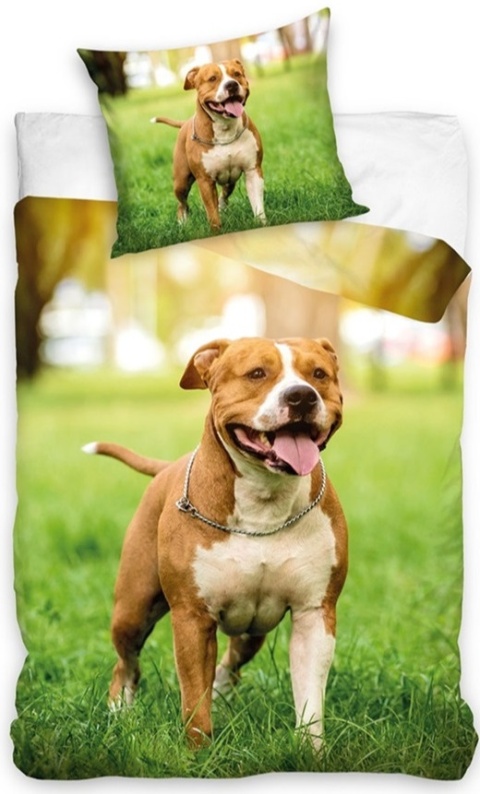 Pościel bawełniana komplet pościeli Pies amstaff 160x200 + 70x80