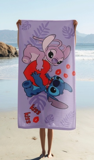 Ręcznik kąpielowy bawełniany plażowy Stitch i Angel serce Stich 70x140 cm
