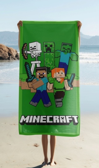 Ręcznik kąpielowy plażowy szybkoschnący Minecraft Green Mode zielony 70x140