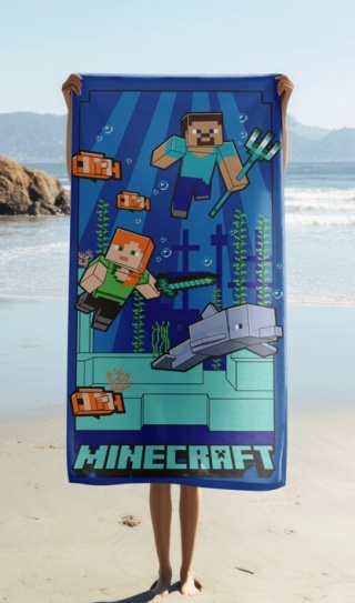Ręcznik kąpielowy plażowy szybkoschnący Minecraft podwodna przygoda 70x140