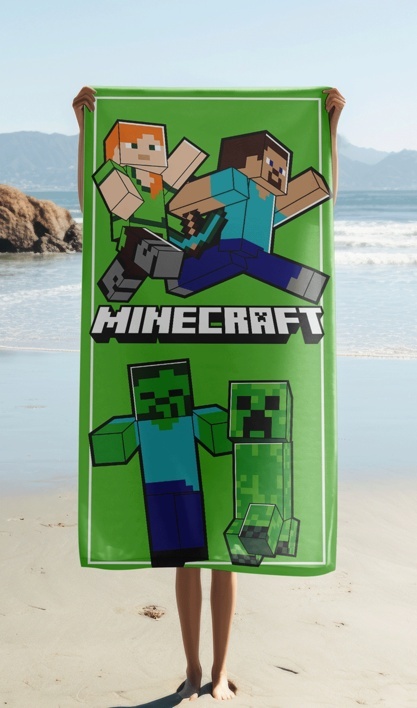 Ręcznik kąpielowy plażowy szybkoschnący Minecraft Steve zielony 70x140