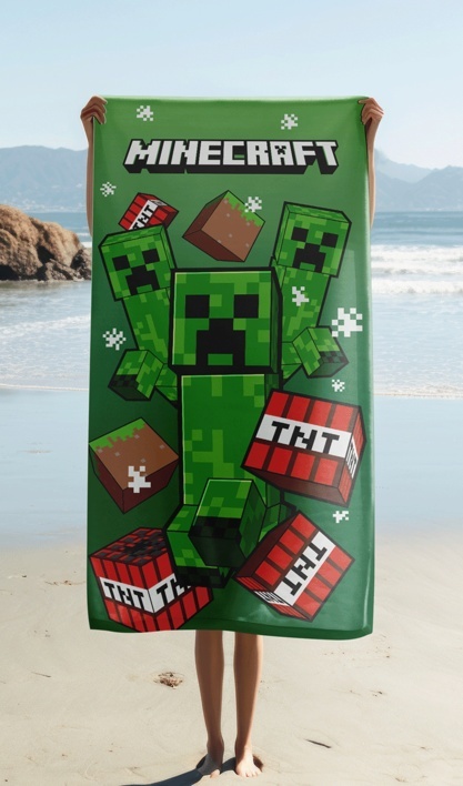 Ręcznik kąpielowy plażowy szybkoschnący Minecraft Creeper 70x140