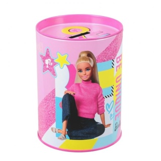 Skarbonka metalowa puszka otwierana okrągła Barbie