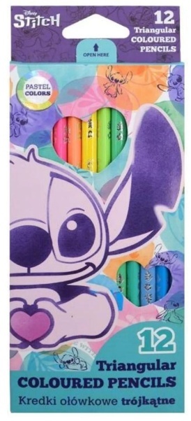Stich kredki ołówkowe trójkątne 12 kolorów Lilo i Stitch pastel