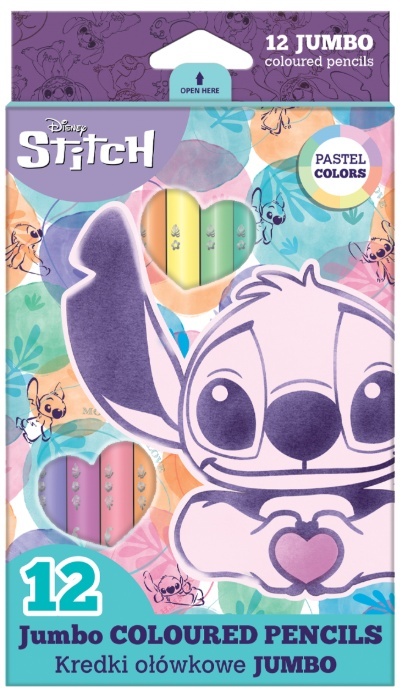 Stich kredki ołówkowe trójkątne JUMBO grube pastelowe 12 Lilo i Stitch