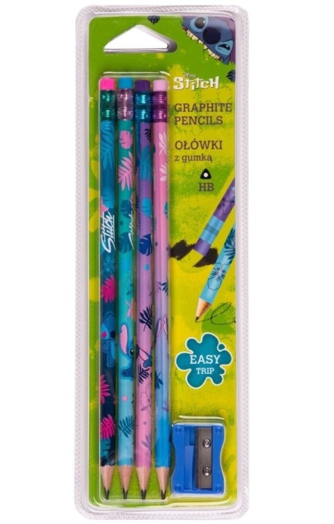 Stich ołówek HB z gumką trójkątny 4 szt + temperówka Lilo I Stitch