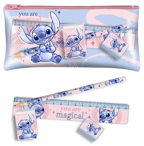 Zestaw linijka ołówek saszetka temperówka ołówek Lilo I Stitch