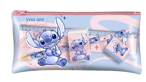 Zestaw linijka ołówek saszetka temperówka ołówek Lilo I Stitch