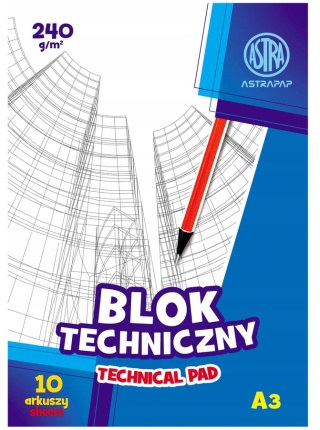 Blok techniczny A3 10 k Astra biały 240 g