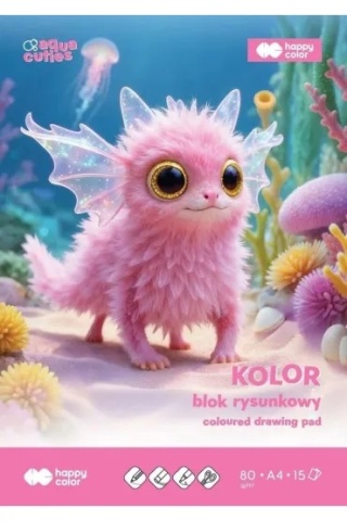Blok rysunkowy A3 15 k kolorowy 80 g Aqua cuties aksolot Happy Color