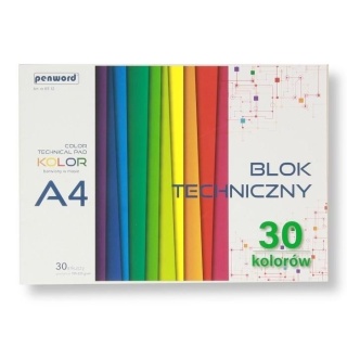 Blok techniczny A4 30 k 185-225g kolorowy 30 kolorów Penworld