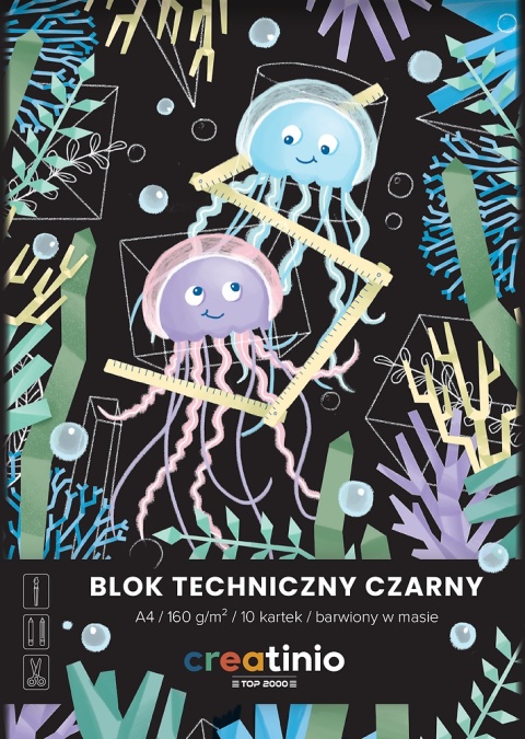 Blok techniczny A4 10 k 160g CZARNY barwiony w masie Top-2000