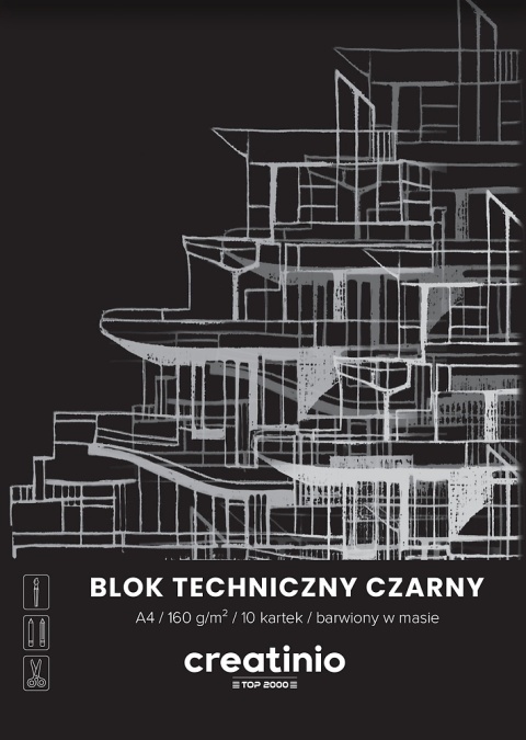 Blok techniczny A4 10 k 160g CZARNY barwiony w masie Top-2000