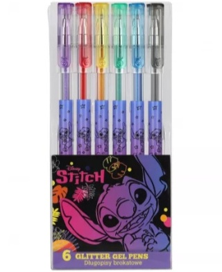 Długopisy żelowe brokatowe Lilo i Stitch Stich 6 sztuk