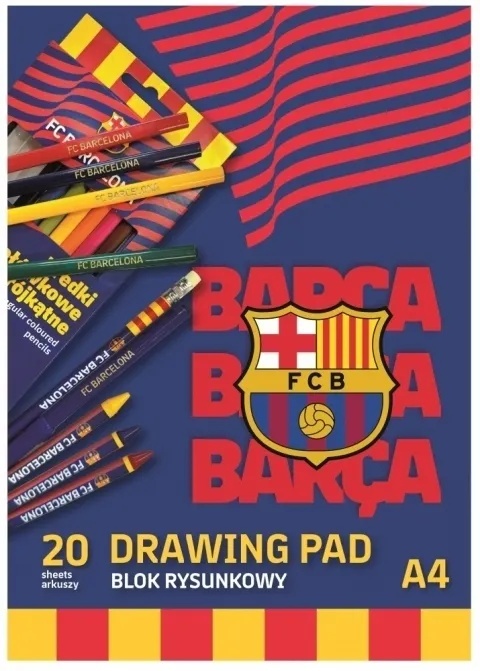 FCB FC BARCELONA BARCA blok rysunkowy A4 20 k 100 g /m2 biały Astra