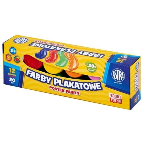 Farby plakatowe szkolne Astra 20 ml 12 kolorów