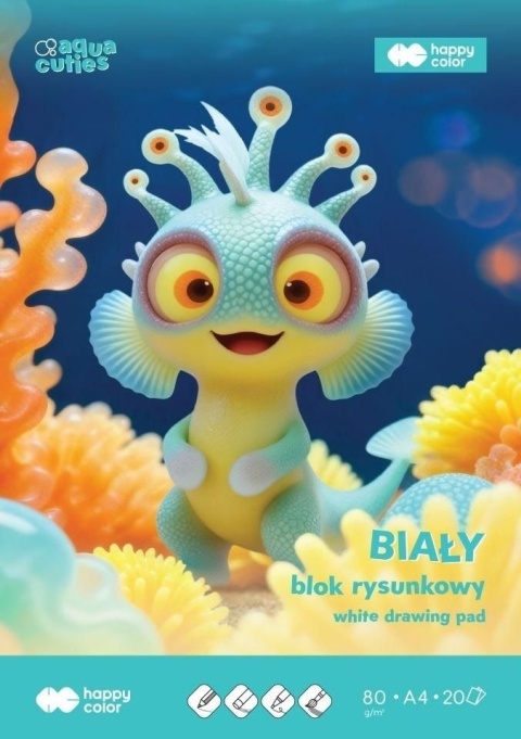 blok rysunkowy A4 20 kartek biały 80 g Aqua cuties aksolot