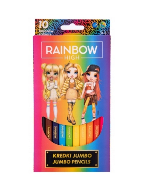 Kredki ołówkowe tęczowe trójkątne grube JUMBO 10 kol Rainbow High