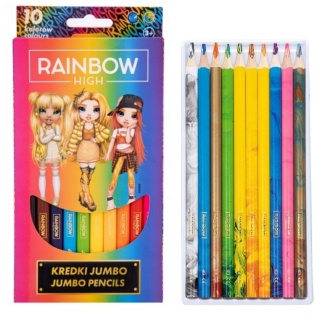 Kredki ołówkowe tęczowe trójkątne grube JUMBO 10 kol Rainbow High