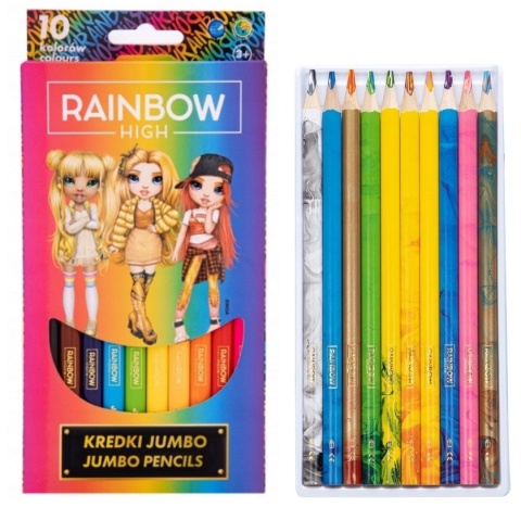 Kredki ołówkowe tęczowe trójkątne grube JUMBO 10 kol Rainbow High