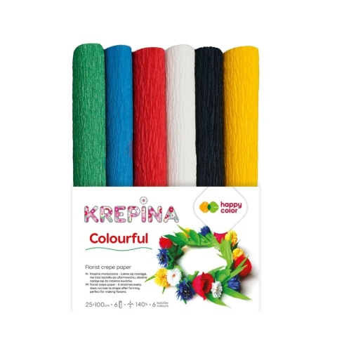 Krepina marszczona do kwiatów bibuła 25x100cm 6 kolorów podstawowe Colorful