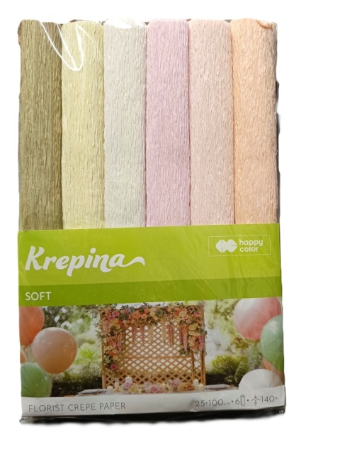 Krepina marszczona do kwiatów bibuła 25x100cm 6 kolorów pastelowych Soft