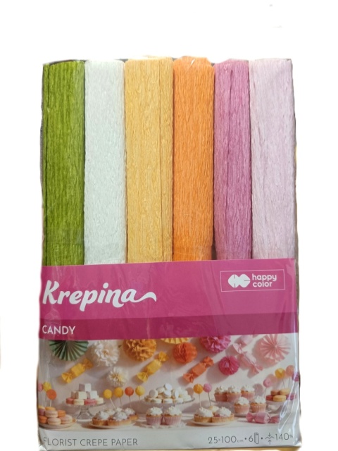 Krepina marszczona do kwiatów bibuła 25x100cm 6 kolorów cukierkowe Candy