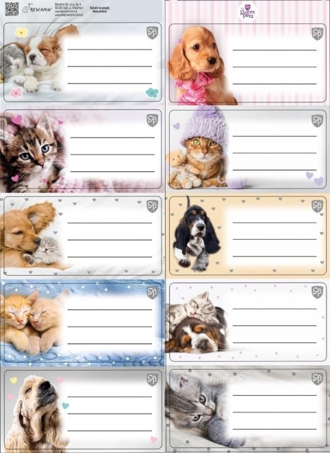 Naklejki nalepki na zeszyty 10 szt kot pies Sweet pets