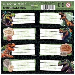 Naklejki nalepki na zeszyty 16 szt DINOZAURY