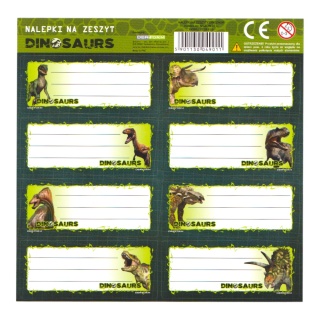 Naklejki nalepki na zeszyty 16 szt DINOZAURY