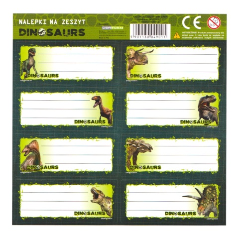 Naklejki nalepki na zeszyty 16 szt DINOZAURY