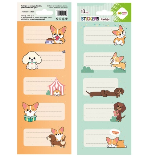 Naklejki nalepki na zeszyty książki 10 szt piesek corgi team