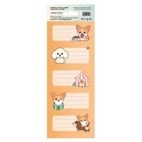 Naklejki nalepki na zeszyty książki 10 szt piesek corgi team
