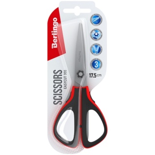 Nożyczki biurowe Berlingo Easycut300 soft grip czerwone 17,5 cm