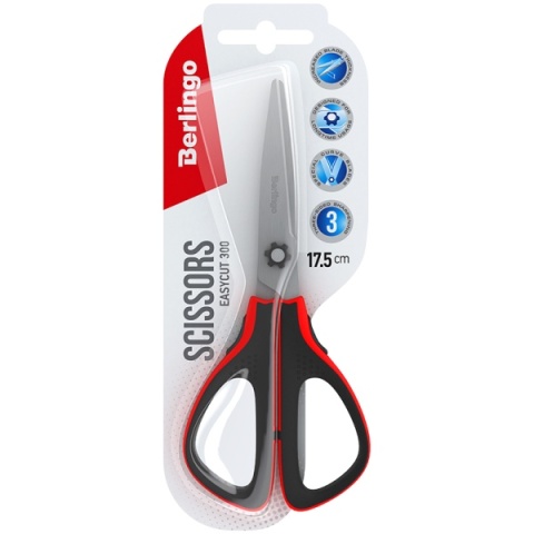 Nożyczki biurowe Berlingo Easycut300 soft grip czerwone 17,5 cm