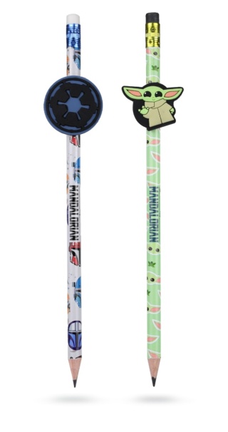 Ołówek z gumką figurką Star Wars Mandalorian Baby Yoda Grogu 2 szt