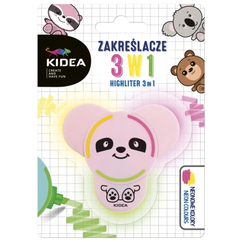ZAKREŚLACZE 3W1 KIDEA MIŚ neonowe kolory 1 szt mix
