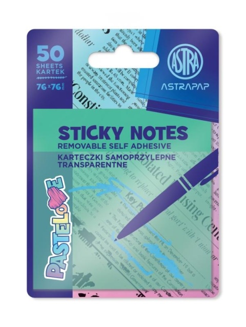 Zakładki znaczniki karteczki samoprzylepne transparentne 75x75 mm 50kAstra
