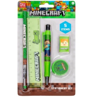 Zestaw 5 el ołówek linijka długopis gumka temperówka Minecraft