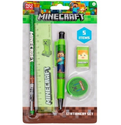 Zestaw 5 el ołówek linijka długopis gumka temperówka Minecraft
