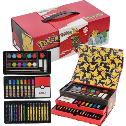 Zestaw plastyczny kreatywny kredki flamastry notes walizka Pokemon 52el