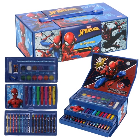 Zestaw plastyczny kreatywny kredki flamastry notes walizka Spiderman 52el