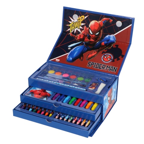 Zestaw plastyczny kreatywny kredki flamastry notes walizka Spiderman 52el