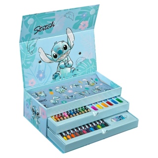 Zestaw plastyczny kreatywny kredki flamastry notes walizka Stitch Stich 44el
