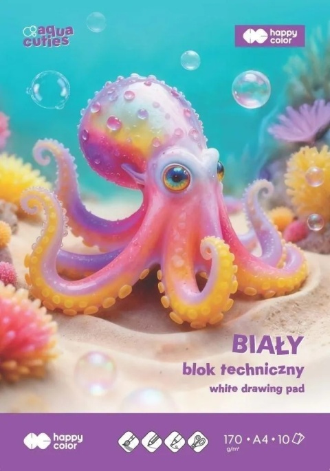 blok techniczny A4 10 kartek biały 170 g Aqua cuties ośmiorniczka