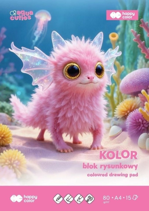 blok rysunkowy A4 15 kartek kolorowy 80 g Aqua cuties różowy aksolot