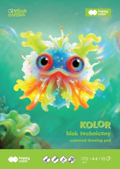 blok techniczny A4 10 k 170 g kolorowy Aqua cuties Aksolot