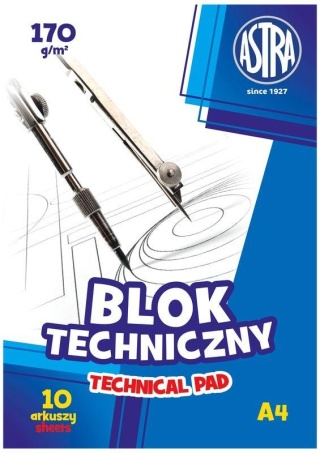 Blok techniczny A4 10 kartek biały Astra 170 g/m2