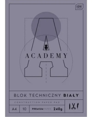 Blok techniczny A4 240 g/m2 10 kartek biały gruby INTERDRUK ACADEMY