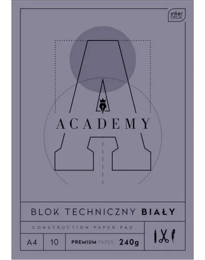 Blok techniczny A4 240 g/m2 10 kartek biały gruby INTERDRUK ACADEMY